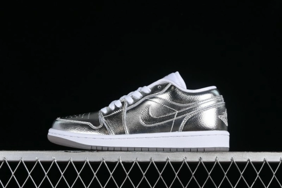 Nike Air Jordan 1 Low "Metallic Silver" Casual Sneakers with Metallic Accents - FN5030-001