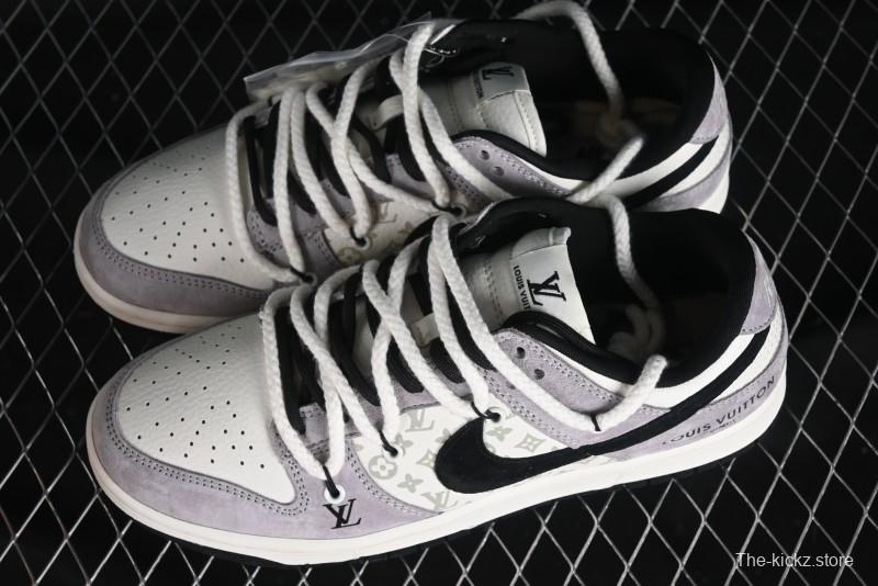Nike SB Dunk Low LV Collaboration - Grey Pigskin Print Anniversary High-End Custom Low-Top Casual Sneakers - SJ2068-232