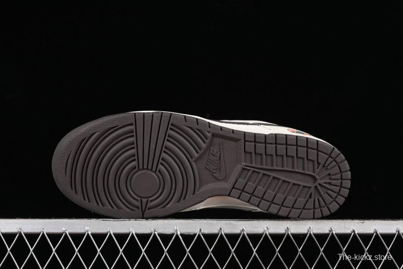 Nike SB Dunk Low Gucci Collaboration - Beige Brown Woven Fabric Anniversary High-End Custom Low-Top Casual Skate Shoes - DQ1098-375