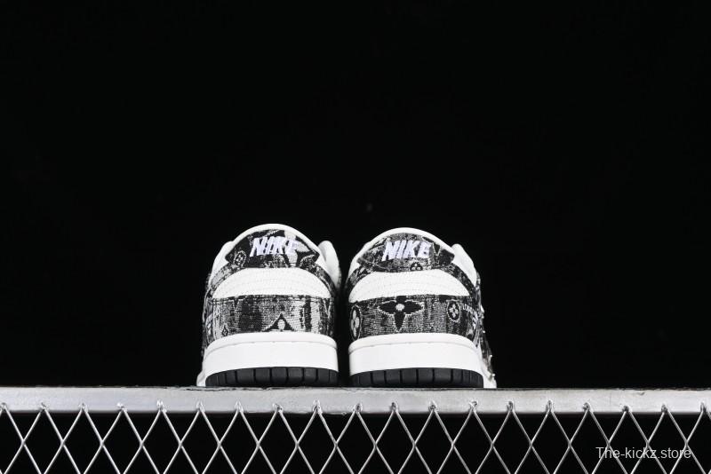 Nike SB Dunk Low LV Collaboration - Black Denim Anniversary High-End Custom Low-Top Casual Skate Shoes - XB3802-351