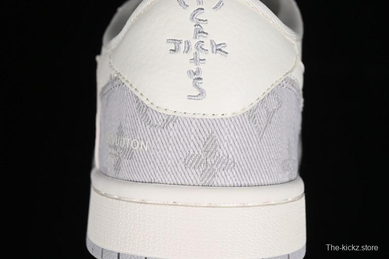 Nike Travis Scott x Fragment Design x Jordan Air Jordan 1 Low OG SP AJ1 LV Grey Denim Culture Casual Sneakers - LJ5188-004