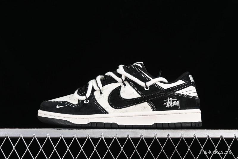 Stussy x Nike Dunk Low SB Sneakers in Beige Black Swoosh - SJ2068-252