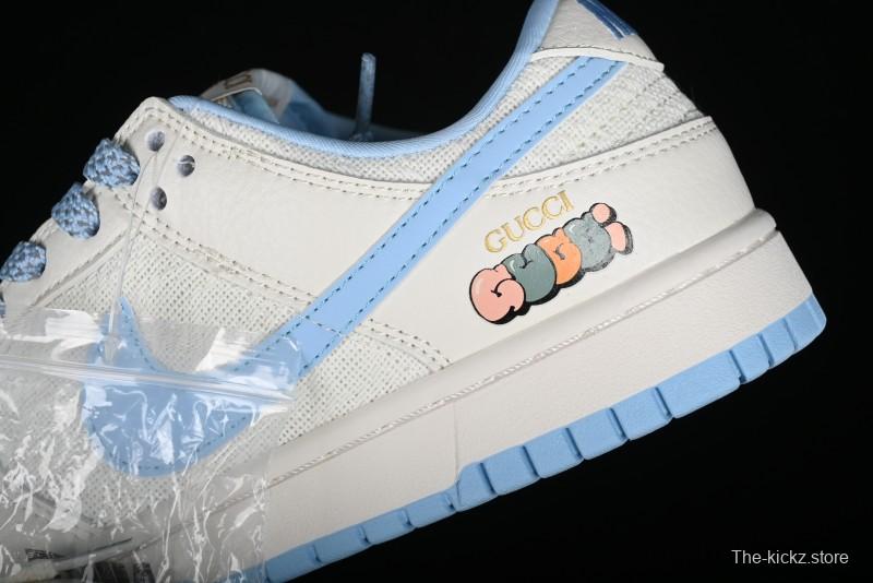 Nike SB Dunk Low Gucci Collaboration - Beige & Light Blue Crochet Fabric Anniversary High-End Custom Low-Top Casual Skate Shoes - DQ1098-376