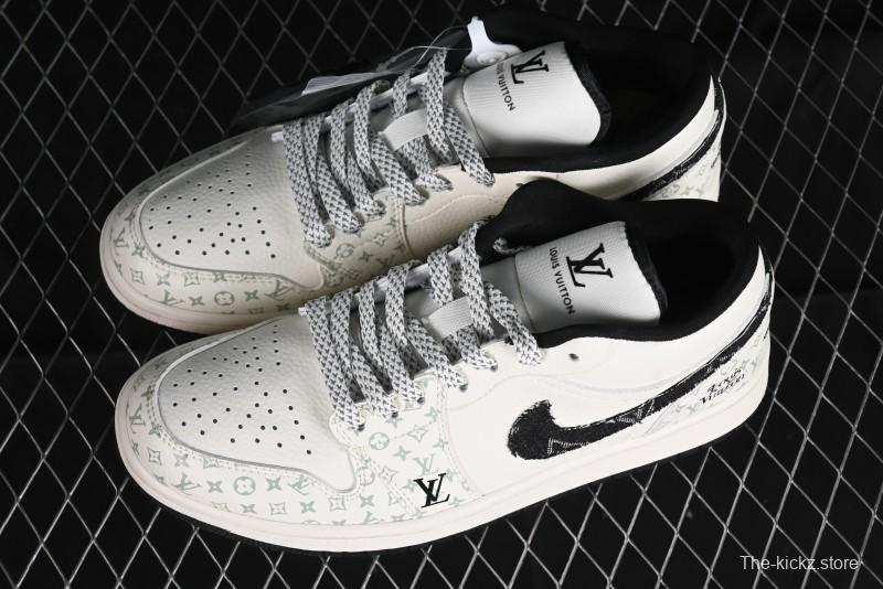 Nike Air Jordan 1 Low LV Collaboration - Black Denim Print Custom High-End Basketball Shoes - SJ9950-006