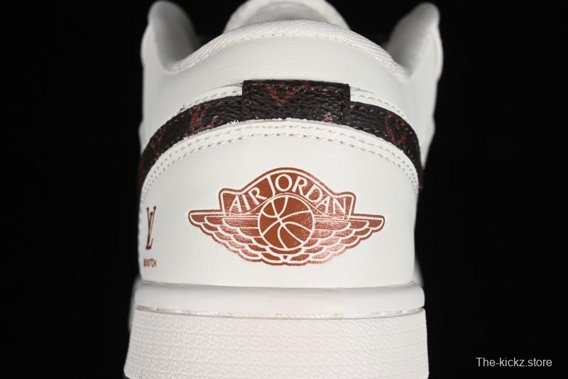Nike Air Jordan 1 Low LV Collaboration Sneakers - Classic Monogram Swoosh in Off-White - WG8850-004