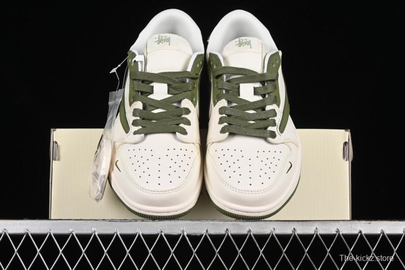Nike Travis Scott x Fragment Design x Air Jordan 1 Low OG SP AJ1 Retro Sneakers in Sail Military Green - DM6688-602