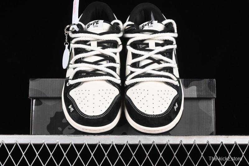 Nike SB Dunk Low BAPE Collaboration Strap Black Hook Anniversary Custom Low-Top Casual Sneakers - SJ2068-269