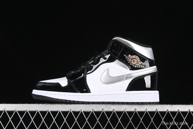 Nike Air Jordan 1 Mid Basketball Shoes White Black Silver - HV0789-010