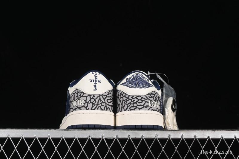 Nike Travis Scott x Fragment Design x Air Jordan 1 Low OG SP AJ1 Retro Sneakers with Stone Pattern - CF3688-029