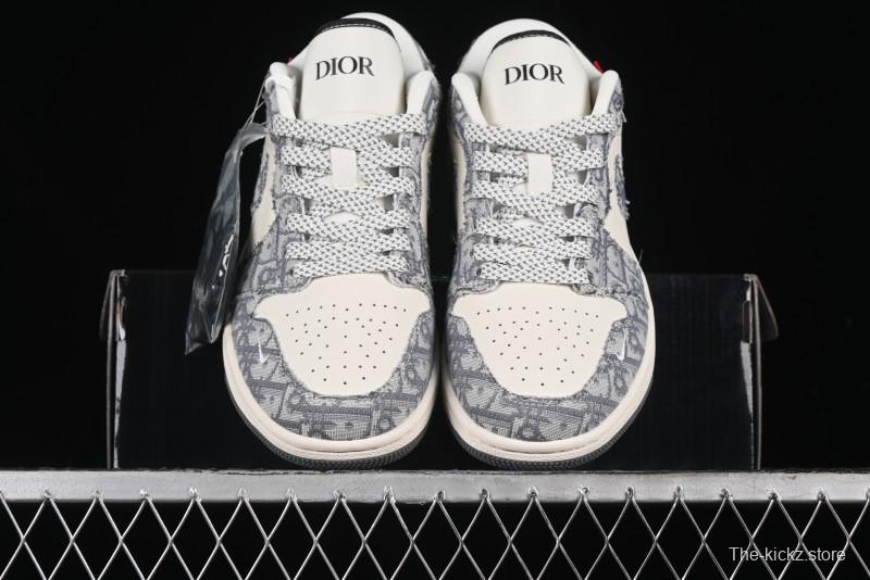 Nike Air Jordan 1 Low AJ1 Dior Collaboration - Grey Blue Red Label Retro Basketball Shoes - SJ9950-037