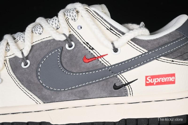 Nike SB Dunk Low Supreme Collaboration - Strap Light Gray Hook Anniversary High-End Custom Low-Top Casual Skate Shoes - YX5066-210