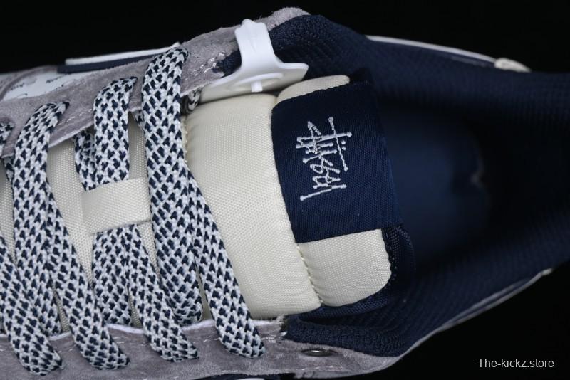 Nike Air Force 1 '07 Low Stussy Collaboration - Grey White with Blue Outsole Low-Top Casual Sneakers - SJ6698-006