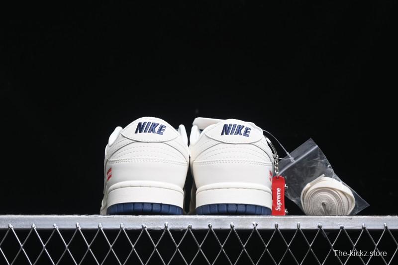 Nike SB Dunk Low Supreme Collaboration - White Blue Color Blocking with Mini Swoosh Anniversary Custom Edition Low-Top Casual Skate Shoes - BB8675-110