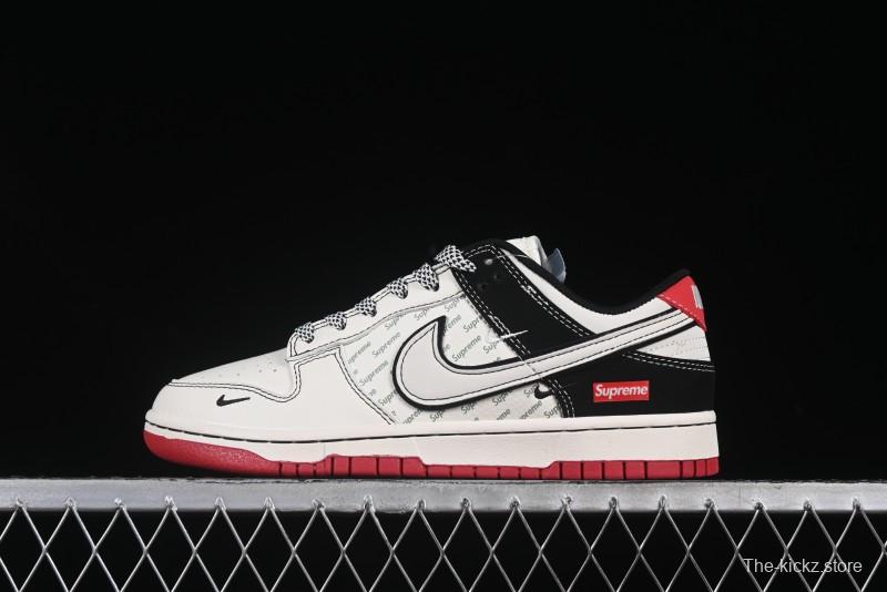 Nike SB Dunk Low Supreme Collaboration Black Red Double Swoosh Anniversary High-End Custom Low-Top Casual Skate Shoes - XS6089-504
