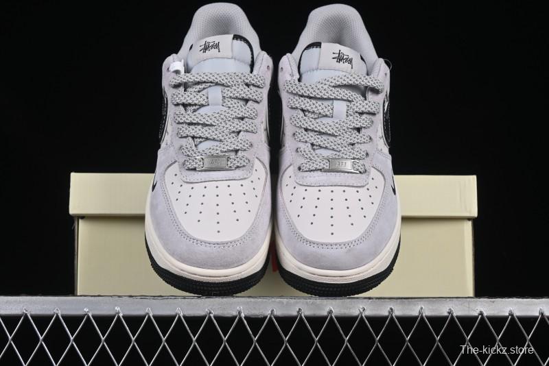 Nike Air Force 1 '07 Low Stussy Collaboration Silver Trim Black Swoosh Low-Top Casual Sneakers - XZ6188-912