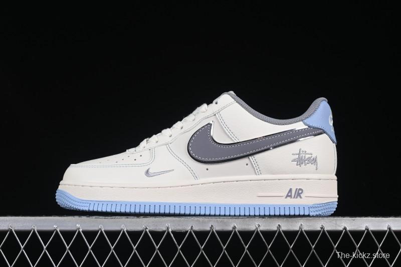 Nike Air Force 1 '07 Low Stussy Collaboration Light Grey Blue Sole Low-Top Casual Sneakers - XS1958-517