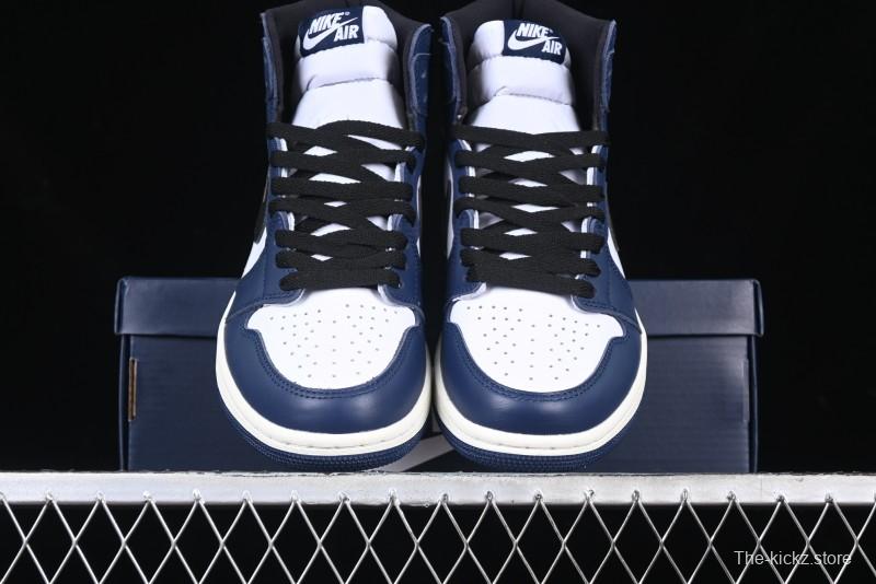 Nike Air Jordan 1 High OG "Midnight Navy" Basketball Shoes with Full Leather Construction - DZ5485-401