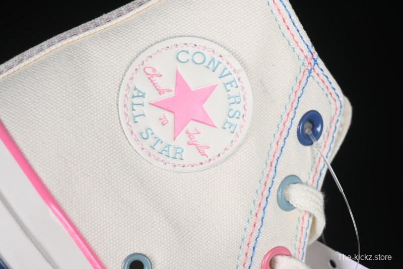 Converse Chuck 1970s High Top Casual Sneakers with Star Stitching and White-Pink-Blue Mismatched Design - A15744C