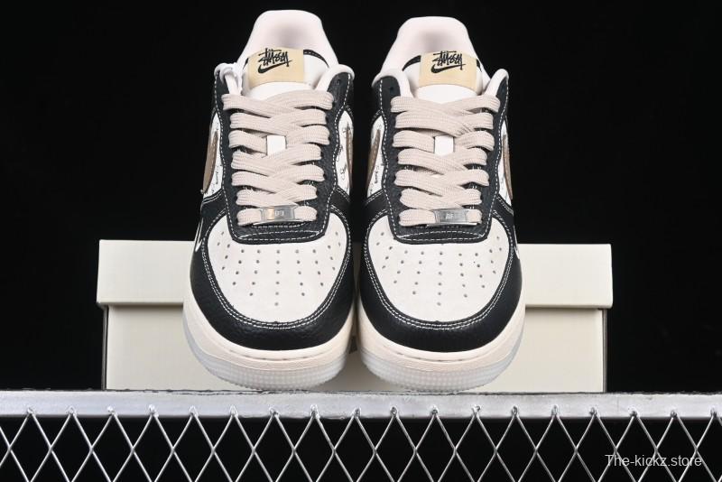 Nike Air Force 1 '07 Low Stussy Collaboration Black Leather & Gum Sole Low-Top Casual Sneakers - CH6336-519