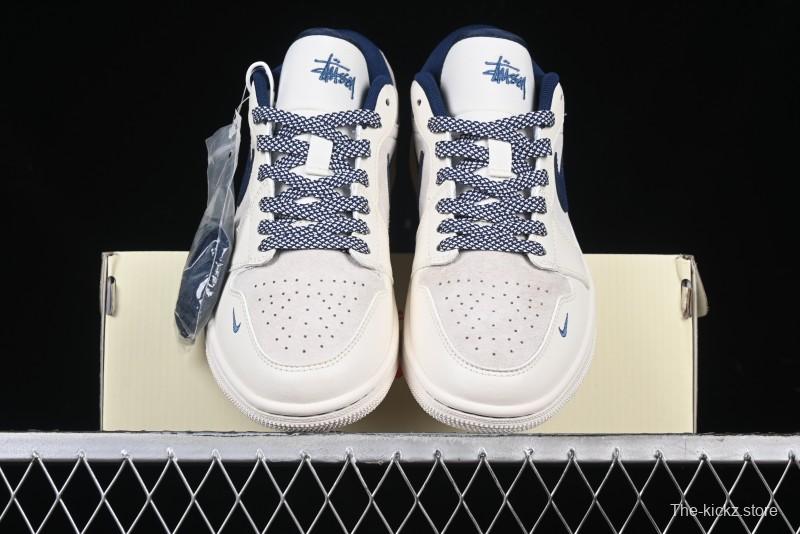 Nike Air Jordan 1 Low Stussy Collaboration - Light Grey Blue Hook Retro Basketball Shoes - SJ9950-046