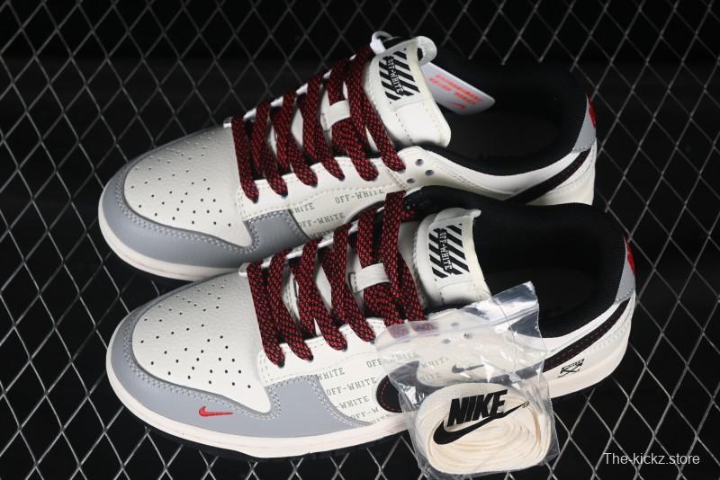 Nike SB Dunk Low Off-White Collaboration Double Swoosh Beige Grey Anniversary High-End Custom Low-Top Casual Skate Shoes - XS6089-507