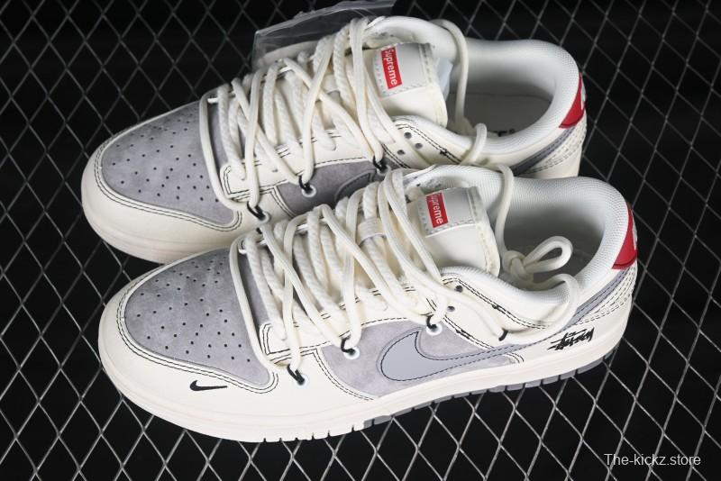 Nike SB Dunk Low Stussy Anniversary Customized Low-Top Casual Skate Shoes with Gray Swoosh and Strap - YX5066-269