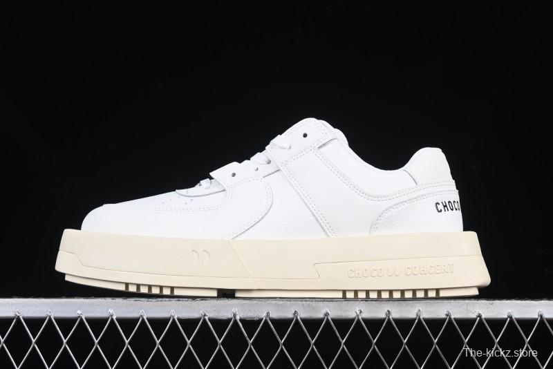 Choco Concert Leather Round Square Asymmetrical Fashion Sneakers White - AJE5