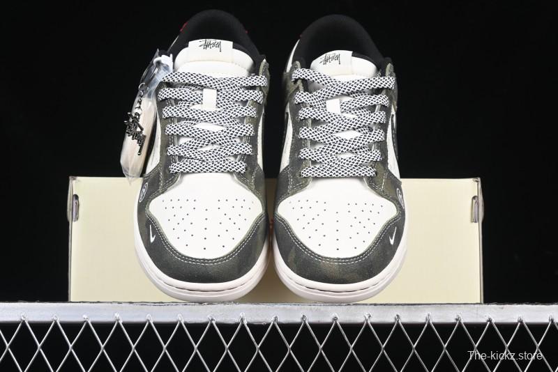 Nike SB Dunk Low Stussy Collaboration - Camo Black Swoosh Anniversary High-End Custom Low-Top Casual Sneakers - DM6868-011