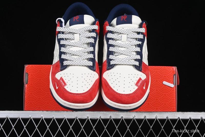 Nike SB Dunk Low Supreme Collaboration - China Red with 3D White Swoosh Anniversary Custom Low-Top Casual Sneakers - FC1688-209