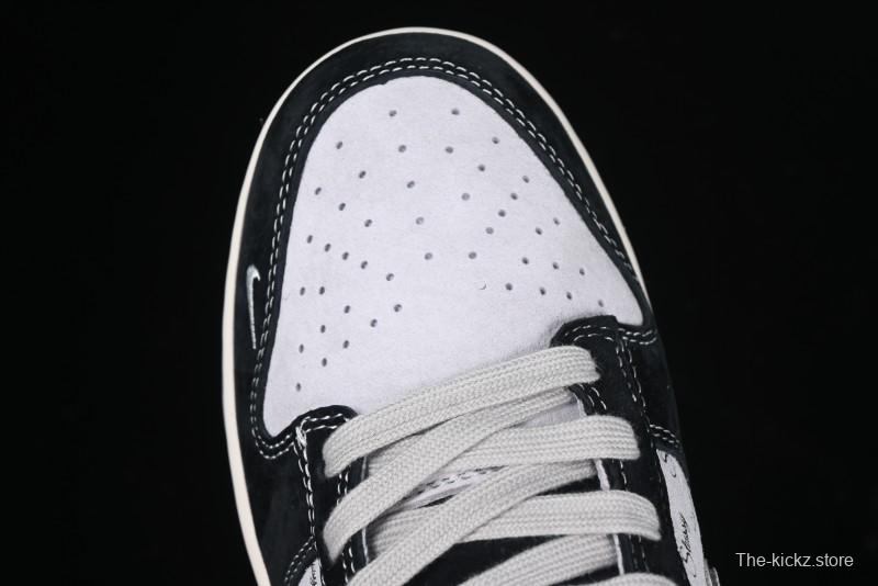Nike SB Dunk Low Stussy Collaboration - Black Grey Pig Leather Anniversary Custom Edition Low-Top Casual Sneakers - XX3168-008