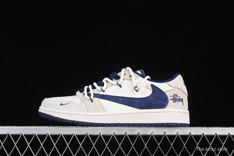 Nike Travis Scott x Fragment Design x Air Jordan 1 Low OG SP AJ1 Retro Sneakers with Reverse Swoosh and Cactus Jack Branding - DM9288-003