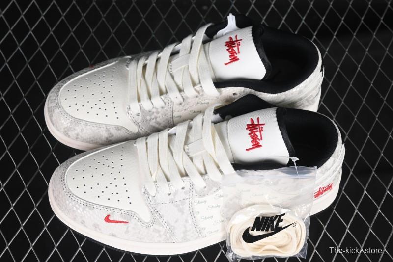 Nike Air Jordan 1 Low Retro Basketball Shoes - Stussy Grey Snake Custom - FC1688-200