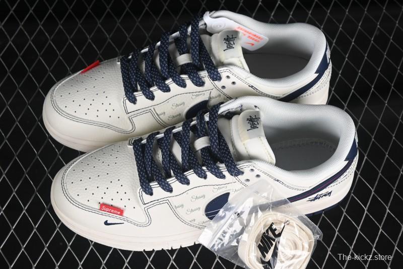 Nike SB Dunk Low Stussy Collaboration White Blue Red Stripe Swoosh Anniversary Custom Low-Top Casual Skate Shoes - XS6089-532