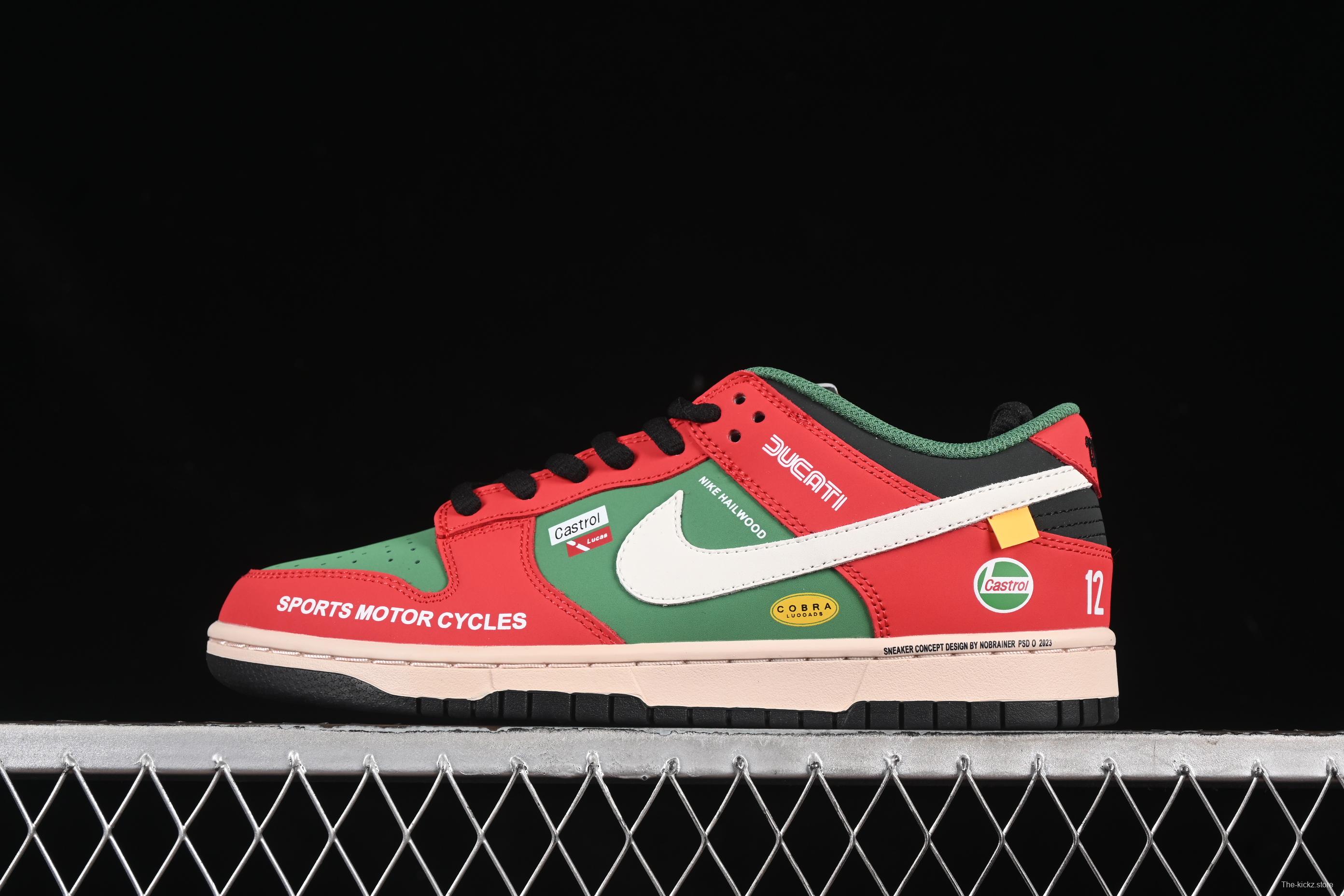 Nike SB Dunk Low Racing Red/Green Anniversary Custom Low-Top Casual Skate Shoes - MU0232-361