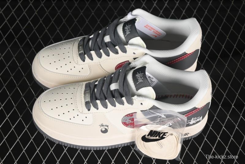 Nike Air Force 1 '07 Low Stussy Collaboration Render Red Swoosh Casual Sneakers - XS1958-573