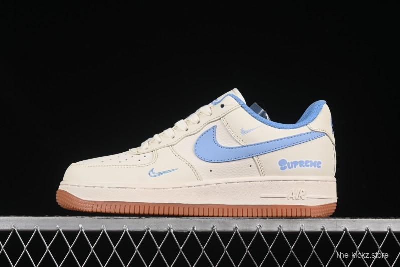 Nike Air Force 1 '07 Low Supreme Collaboration Blue Swoosh Gum Sole Casual Sneakers - XS1958-547