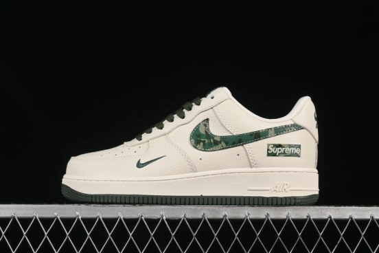 Nike Air Force 1 '07 Low Supreme Collaboration Green Camo Swoosh Casual Sneakers - KK1988-069