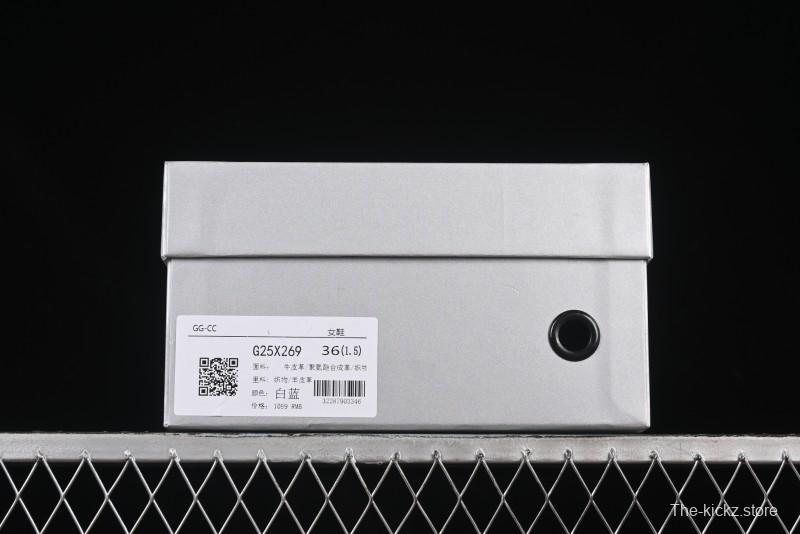 GG-CC Star Same Style Lace-Up Hollow Out Dad Shoes with 5cm Hidden Height Increase - G25X269 White Blue