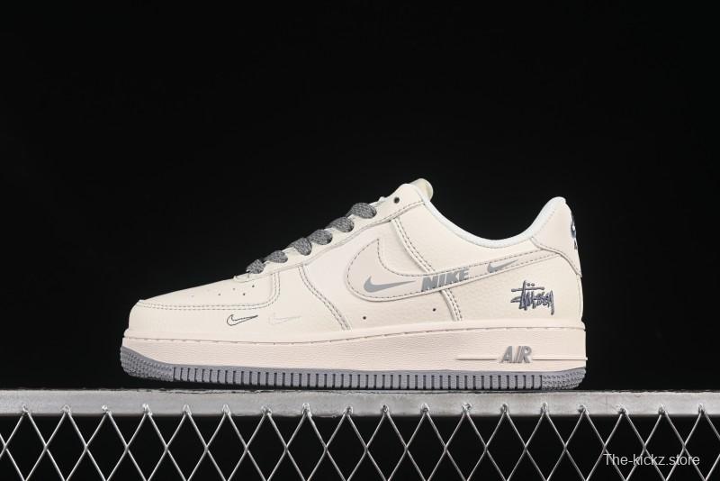 Nike Air Force 1 '07 Low Stussy Collaboration Beige Mini Swoosh Casual Sneakers - HH7518-064