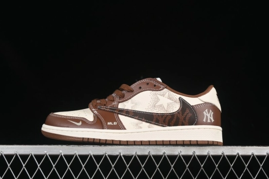 Nike Travis Scott x Fragment Design x Air Jordan 1 Low OG SP AJ1 MLB Collaboration Chestnut Low-top Casual Sneakers - XS2024-014