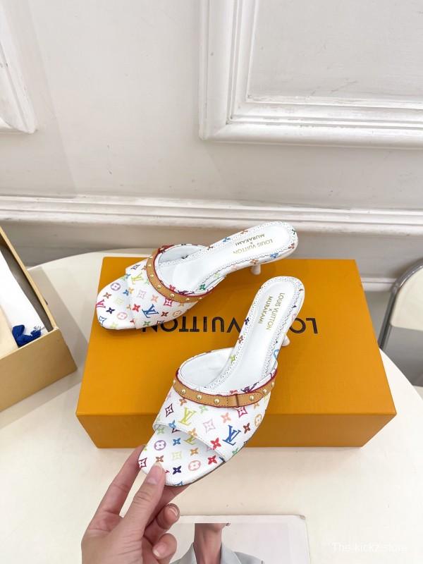2025 Slippers Louis Vuitton White Multicolor Leather Slippers