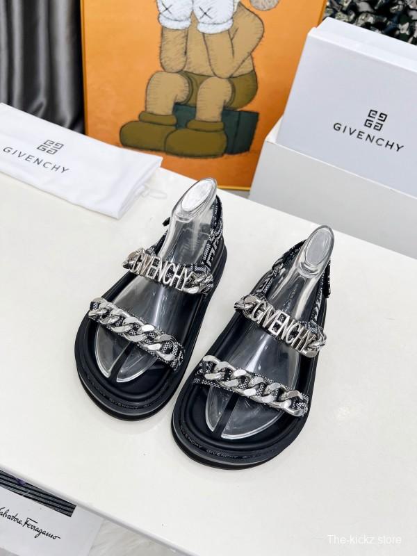2025 Women Givenchy Black Leather Chain Sandals LY00260