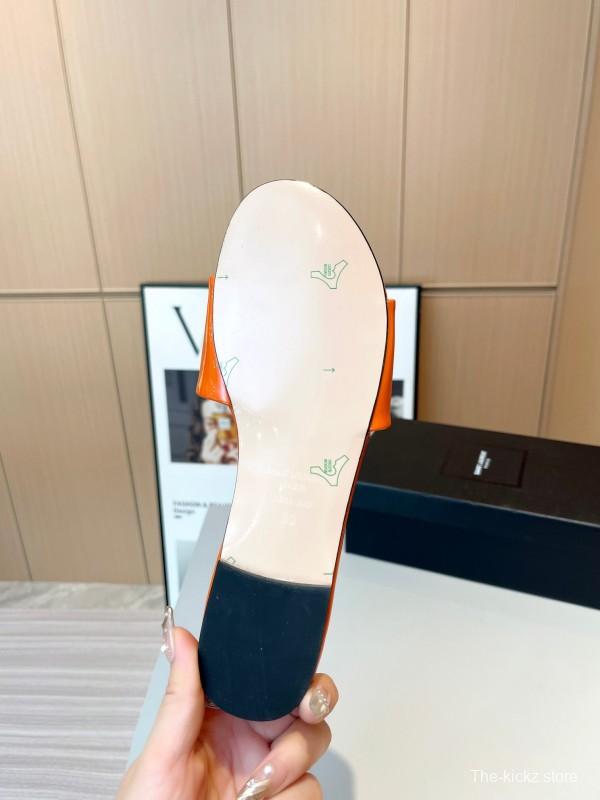 2025 Women Yves Saint Laurent Orange Patent Leather Slippers LY00180