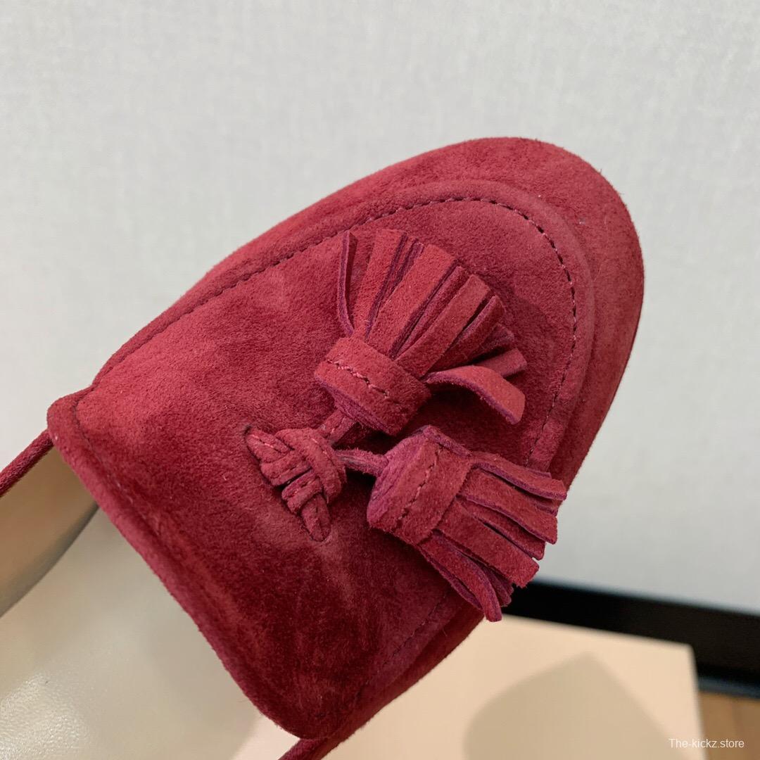2025 Women Gianvito Rossi Red Suede Platform Loafers Tassel KFY00330