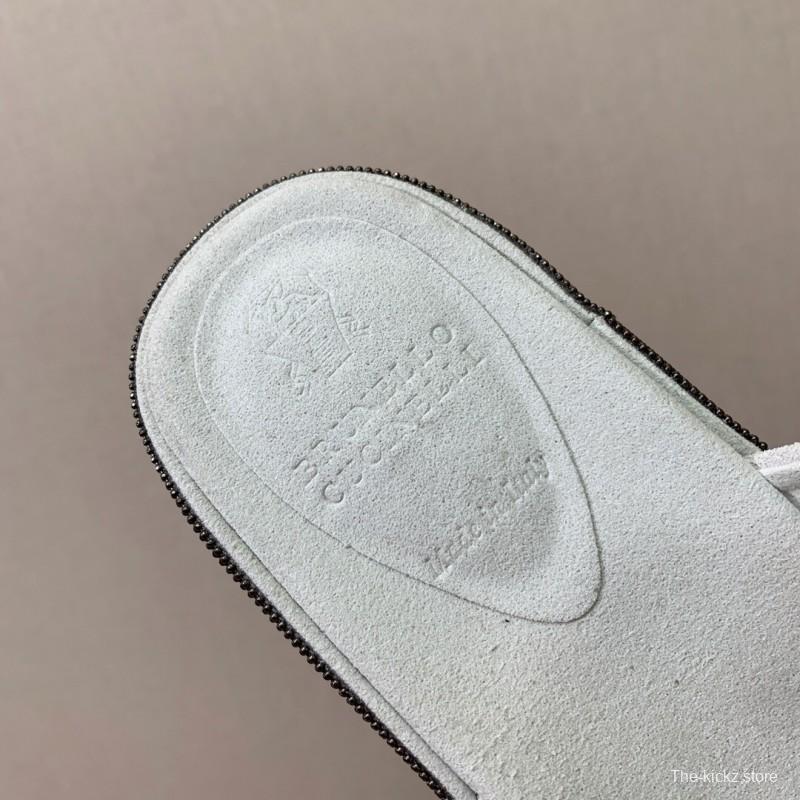 2025 Women BRUNELLO CUCINELLI White Suede Platform Slide Sandals Casual Craftsmanship LY00360(F)