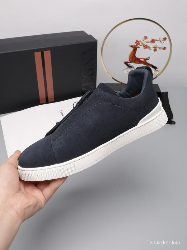 2024 Men Ermenegildo Zegna dark blue suede low top sneakers MJ00240