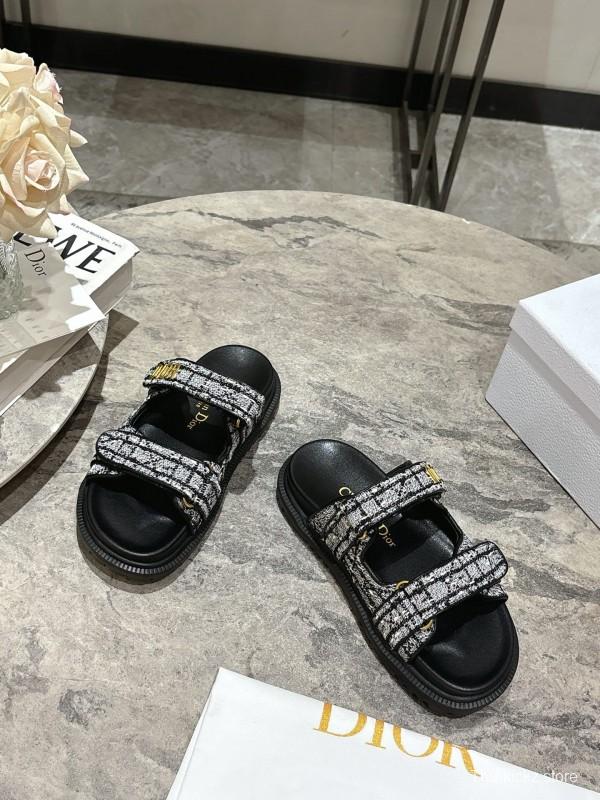 2025 Women Dior Black White Fabric Sandals KFY00300