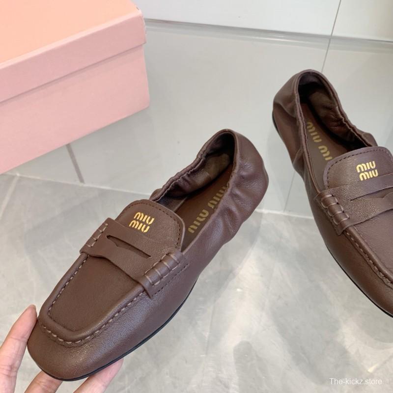 2025 Women Miu Miu Brown Leather Loafers