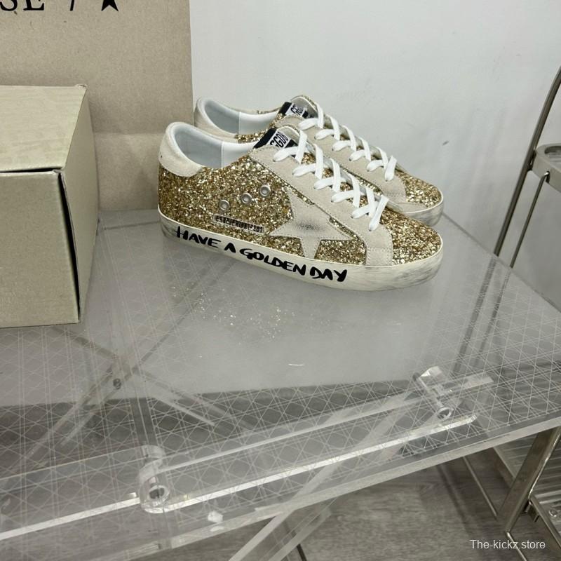 2025 Women GGDB Gold Glitter Leather Sneakers MJ00260