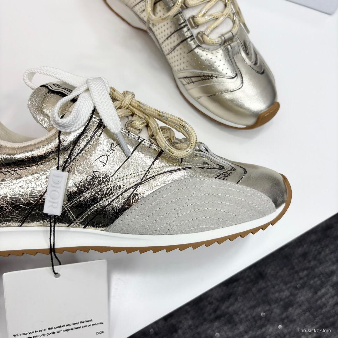 2025 Women Dior Silver Leather Running Shoes LY00300